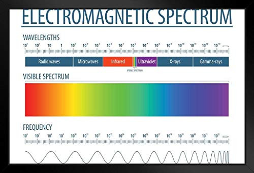 Electromagnetic Spectrum and Visible Light Educational Reference Chart White Black Wood Framed Art Poster 20x14