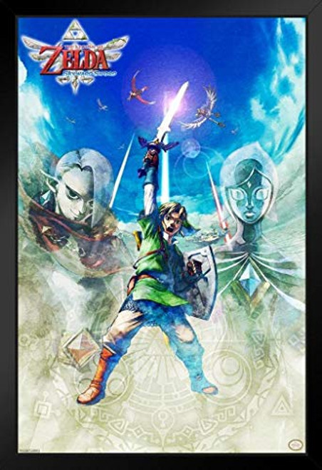 Pyramid America Legend of Zelda Skyward Sword Video Game Black Wood Framed Art Poster 14x20