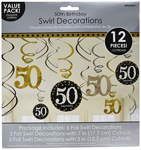 Sparkling Celebration"50" Value Pack Foil Swirl Decorations, Birthday, 12 Ct