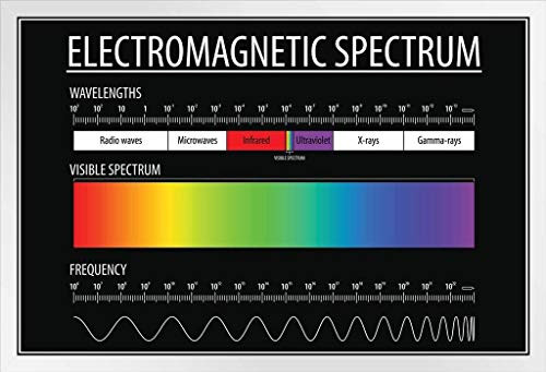 Electromagnetic Spectrum and Visible Light Science Laboratory Educational Reference Chart White Wood Framed Poster 20x14