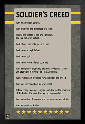 US Army Soldiers Creed I Am an American Soldier USA Army Creed Army Family Military Veteran Motivational Patriotic Officially Licensed Black Wood Framed Poster 14x20
