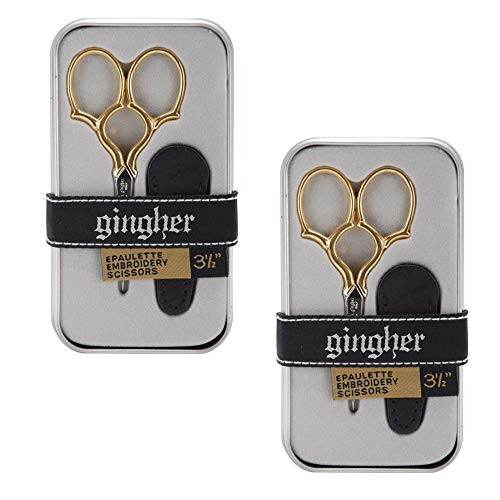 Gingher 1005279 Epaulette Embroidery Scissors 3.5-W/Leather Sheath, 2 Pack