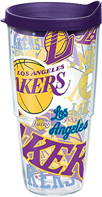 Tervis 1264300 NBA Los Angeles Lakers All Over Tumbler with Wrap and Royal Purple Lid 24oz, Clear Tervis 1264300 NBA Los Angeles Lakers All Over Tumbler with Wrap and Royal Purple Lid 24oz, Clear