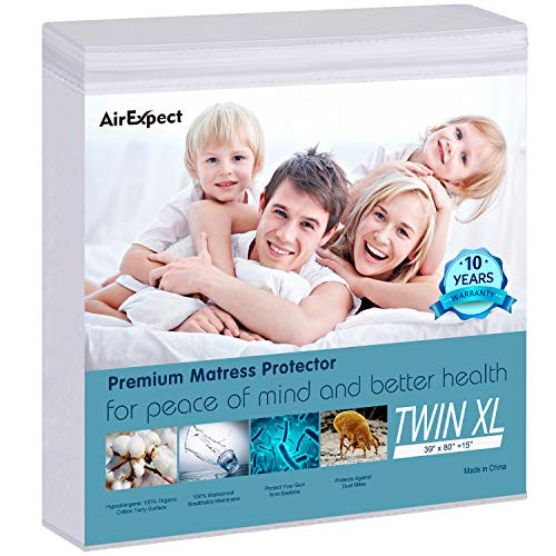 AirExpect Waterproof Mattress Protector Twin XL Size 100% Cotton Hypoallergenic Breathable Mattress Pad Cover, 15 Deep Pocket, No Vinyl - 39 x 80 AirExpect Waterproof Mattress Protector Twin XL Size 100% Cotton Hypoallergenic Breathable Mattress Pad Cover, 15 Deep Pocket, No Vinyl - 39 x 80