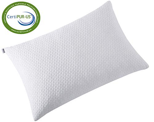 TEKAMON Shredded Memory Foam Bed Pillows for Sleeping with Washable Bamboo Cover?Cooling Hypoallergenic Bed Pillow for Back and Side Sleeper CertiPUR-US,White (Queen 1-Pack
