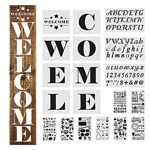 Stencils for Painting on Wood, 19 Pcs Large Welcome Sign Stencils Set with Welcome Stencils, Bullet Journal Stencils, Alphabet Stencils, Reusable Stencils for Front Door, Porch, Home Decor Stencils for Painting on Wood, 19 Pcs Large Welcome Sign Stencils Set with Welcome Stencils, Bullet Journal Stencils, Alphabet Stencils, Reusable Stencils for Front Door, Porch, Home Decor