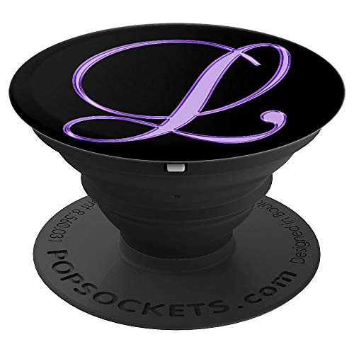 L Purple Black Initial Monogram Capital Letter Name Art PopSockets Grip and Stand for Phones and Tablets