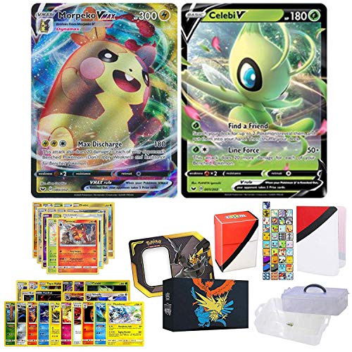 Totem World Pokemon V & VMAX Ultra Rare Guaranteed with 10 Rares, 10 Uncommon Foils, 40 Regular Cards, Totem Deck Box & Mini Binder Collectors Album in Storage Tin or Box