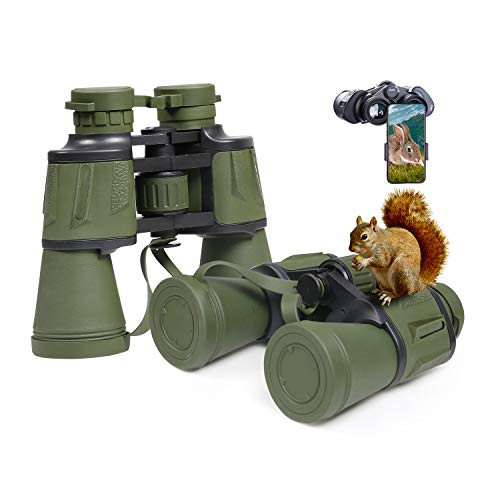 20x50 Hunting Binoculars for Adults with Smartphone Adapter 28mm Large Eyepiece HD Binoculars for Bird Watching Hiking Sightseeing Travel Opera Concert Games with BAK4 Prism FMC Lens, Army Green