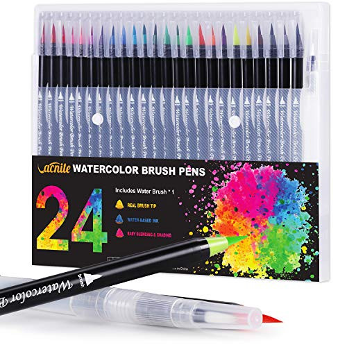 Vacnite Watercolor Brush Pens, Set of 24 Colors Watercolor Markers and Water Pen, Flexible Real Brush Tips, Paint Pens for Artists, Beginners, Adults and Kids Coloring, Calligraphy and Drawing Vacnite Watercolor Brush Pens, Set of 24 Colors Watercolor Markers and Water Pen, Flexible Real Brush Tips, Paint Pens for Artists, Beginners, Adults and Kids Coloring, Calligraphy and Drawing