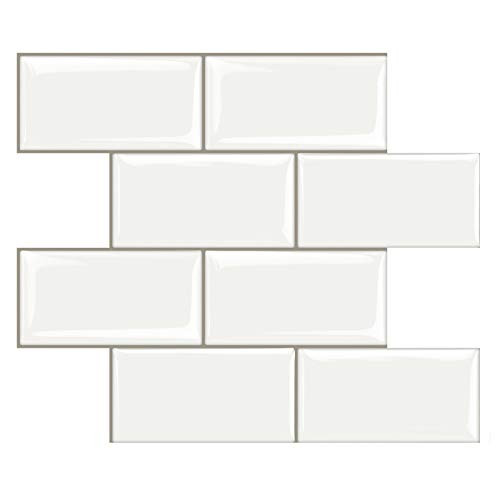 STICKGOO Peel and Stick Subway Tile, Stick on Tiles Backsplash for Kitchen & Bathroom in White (Pack of 5, Thicker Design)