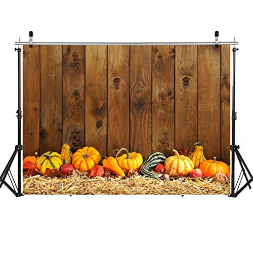 WOLADA 7x5ft Thanksgiving Photography Backdrop Wood Wall Pumpkins Backdrop Autumn Harvest Party Decoration Photo Studio Props 11906