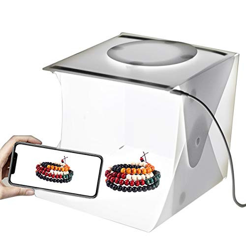 SOONHUA Mini Photo Studio Box, Portable Photography Shooting Light Tent Kit Folding Light Box with Dual LED Strip Lights & 6 Backdrops for Product Display
