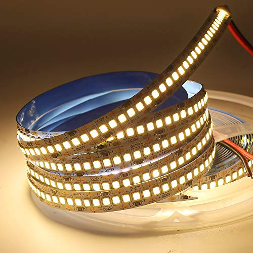 XUNATA LED Strip Lights, Non-Waterproof SMD 2835 LED Strip, DC12V 1200LEDs 16.4Ft 20-22Lm/LED High Density LED Light Strips, 3 Times Brightness Than SMD3528 LED Strip, Warm White 3500K