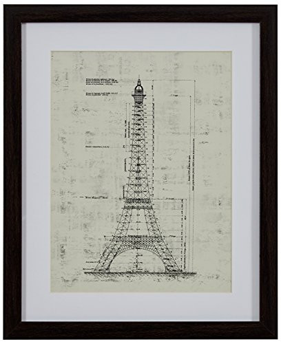Amazon Brand  Stone & Beam Modern Reprint of Eiffel Tower Sketch, Brown Frame, 13" x 15"