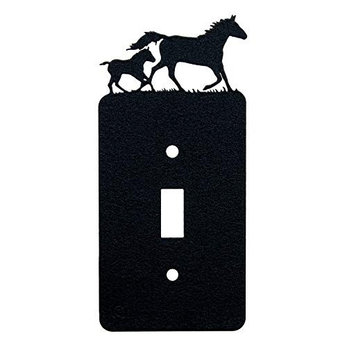 Mare & Foal Horse Toggle Light Switch Wall Plate (Single Toggle, Black)
