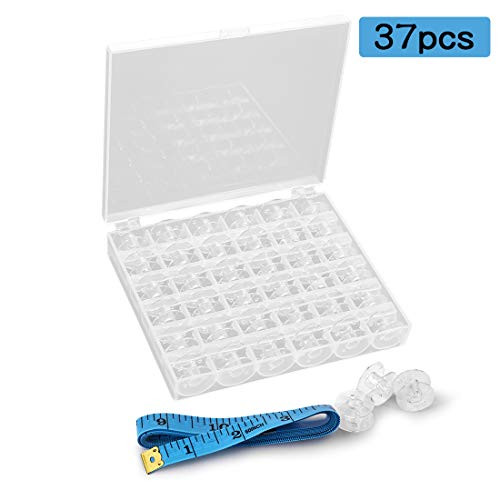 DALARAN 36pcs Plastic Sewing Machine Bobbins with Case and Measuring Tape for Brother Singer Babylock Janome Kenmore