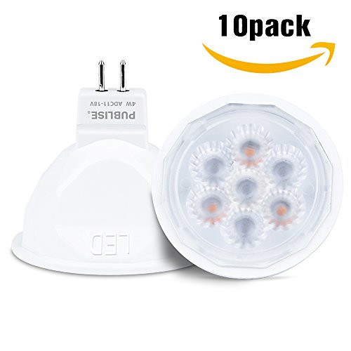 PUBLISE MR16 LED Bulbs AC DC 12 Volt suit for electronic transformer 4W 300lm 25W Halogen Bulbs Equivalent 2700K 3000K Warm White Non-Dimmable GU5.3 ETL Listed Pack of 10 (2700K, 12 Degree)