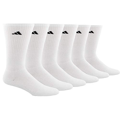 adidas Men's Athletic Cushioned Crew Socks (6-Pair), White/Black, XL, (Shoe Size 12-15)