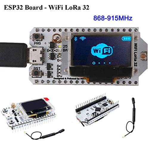 HiLetgo ESP32 LoRa SX1276 0.96 inch OLED Display Development Board WiFi Bluetooth Dual Core 240MHz CP2102 and 868/915MHz Antenna for Arduino Smart WiFi LoRa 32(Unsoldered)