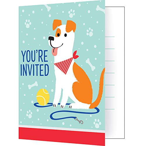 Creative Converting Dog Party Invitations, 4" x 5", Blue