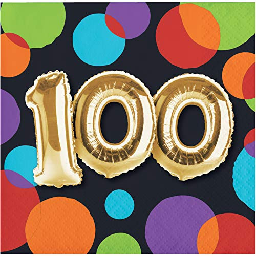 Creative Converting Balloon 100th Birthday Beverage Napkins, 5", Multi-colored