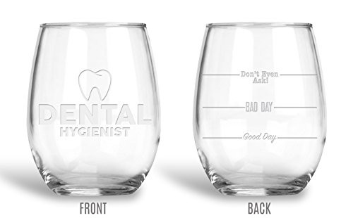 BadBananas Dental Hygienist - Good Day, Bad Day, Don't Even Ask 21 oz Engraved Stemless Wine Glass with Etched Coaster Gift