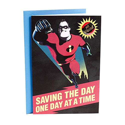 Hallmark Father's Day Card for Dad from All (Disney Pixar Mr. Incredible Removable Button)