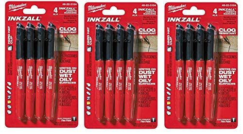 Milwaukee 48-22-3104 Inkzall Point Marker, Fine, Black, 12 Markers
