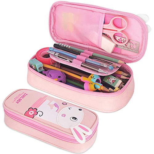 Pencil Case, Firesara Large Capacity Pen Case Pencil Bag Pouch Pen Pencil Marker Stationery Organizer with Zipper Big Storage Compartments for Teen Boys Girls Students School Office (Pink)