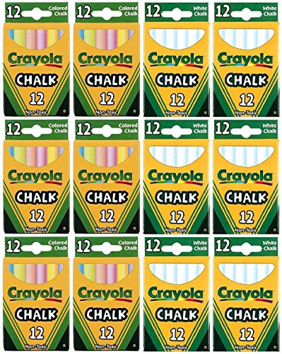 Crayola Chalk Sticks, 6 White Boxes + 6 Colored Boxes, 12 Sticks Per Box (Total 144 Chalk Sticks)