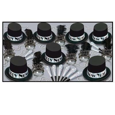 Beistle Silver Top Hat New Years Eve Party Kit Assortment for 10