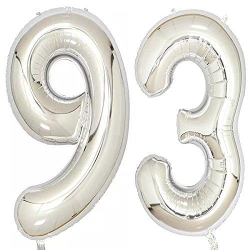 40inch Silver Foil 93 Helium Jumbo Digital Number Balloons, 93th Birthday Decoration for Women or Men, 93 Birthday Party Supplies