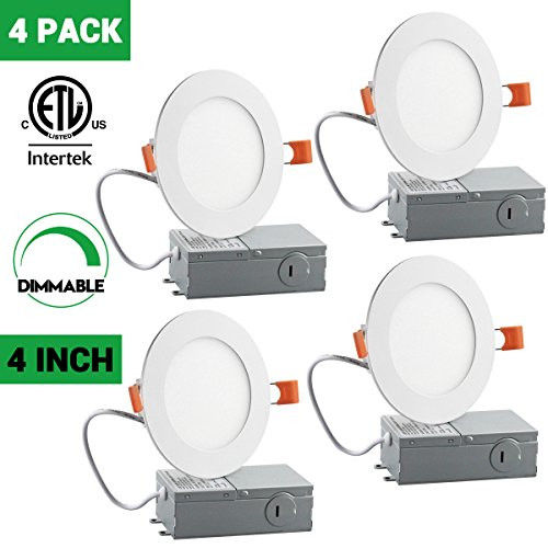 4 Inch Slim LED Downlight, Dimmable, 9W (65W Equivalent), 3000K Warm White, 600Lm, ETL Listed, Retrofit LED Recessed Lighting Fixture, LED Ceiling Light, 4 Pack