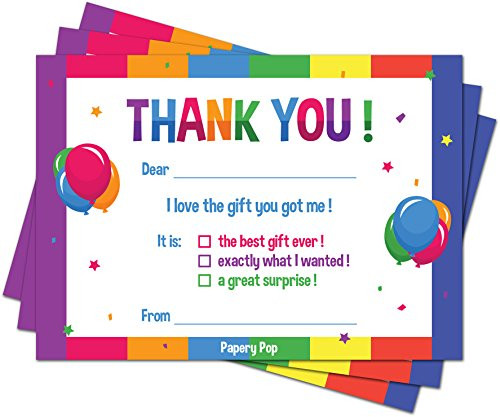 30 Kids Thank You Cards with Envelopes (30 Pack) - Kids Birthday Thank You Notes
