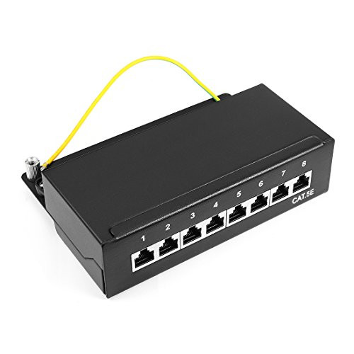 uxcell 8-Port Cat 5e 1U 6inch Shielded RJ45 IDC Wallmount Rackmount mini Patch Panel Black