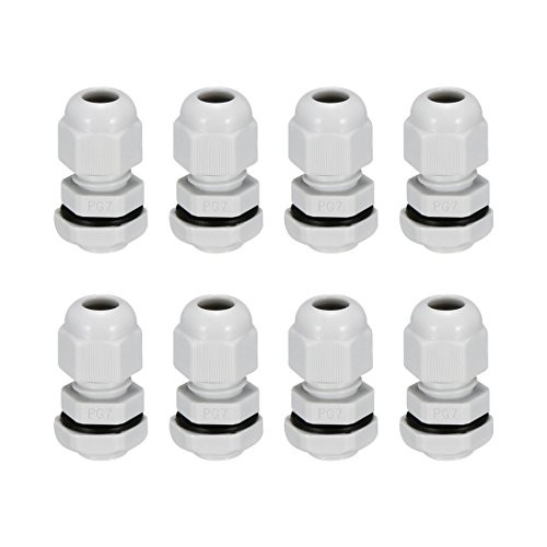 uxcell 8Pcs PG7 Cable Gland Waterproof Connector Plastic Wire Glands Joints White for 3-6.5mm Dia Wires