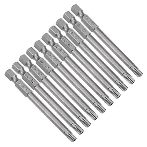 uxcell 10 Pcs 1/4 inches Hex Shank T27 Magnetic Security Torx Screwdriver Bits 75mm Length