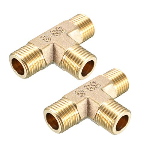 uxcell Brass Tee Pipe Fitting 1/4 BSP Male Thread T Shaped Connector Coupler 2pcs