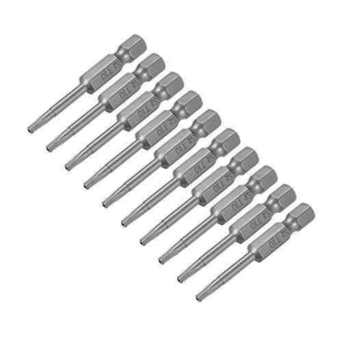 uxcell 50mm Long 1/4inch Hex Shank T10 Torx Security Star Screwdriver Bits S2 High Alloy Steel 10pcs