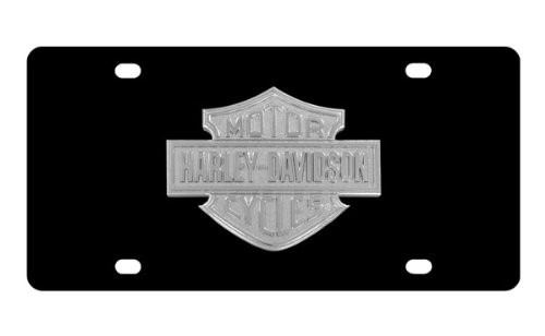 Harley-Davidson Black Powder Coated License Plate with Monotone Bar & Shield