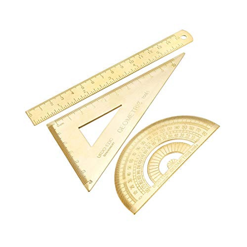 uxcell Measuring Tool Set with Protractor 30/60 Triangle Ruler 15cm 5 Inch Straight Ruler Brass