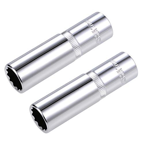 uxcell 2 Pcs 1/2-inch Drive 17mm 12-Point Deep Socket, Metric, Cr-V