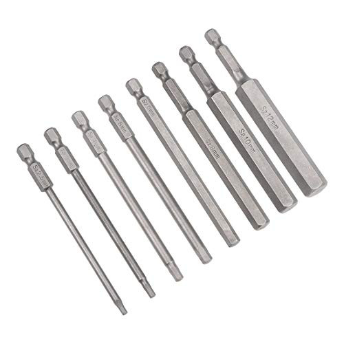 uxcell 8pcs Hex Bits Set 1/4 Inch Hex Shank 2.5-12mm Magnetic Hexagon Screwdriver Bit Set 100mm Length S2 Screw Driver Kit Tools