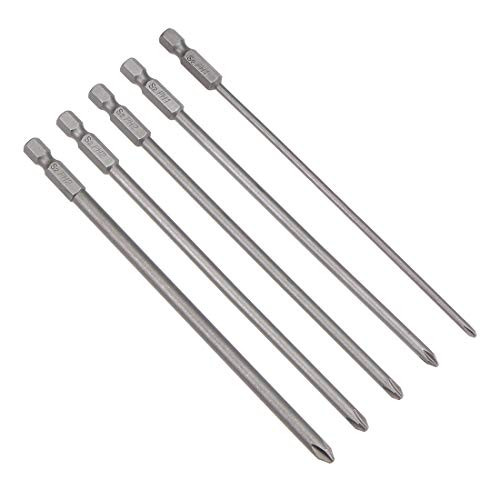 uxcell Phillips Bits Set 5pcs 1/4 Inch Hex Shank 3PH1-6PH2 Magnetic Cross Screwdriver Bit Set 150mm Length S2 Screw Driver Kit Tools
