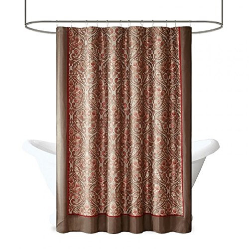 Talbot Style Weave Red and Brown Shower Curtain, Traditional Curtains for Bathroom, 72 X 72, Blush and Taupe