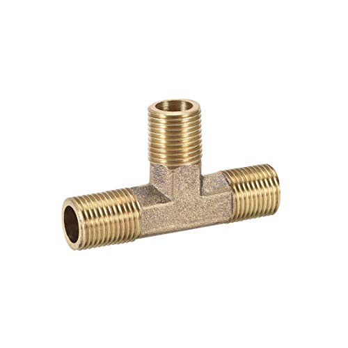 uxcell Brass Tee Pipe Fitting 1/8NPT Male Thread T Shaped Connector Coupler