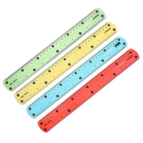 uxcell Flexible Straight Ruler 30cm 12 Inch Soft Plastic Measuring Tool 4 in 1 Set