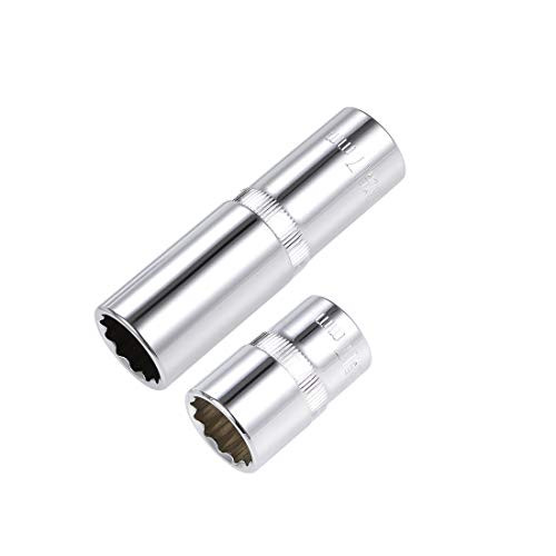 uxcell 1/2-Inch Drive by 17mm Deep and Shallow Socket Set of 2 Pcs, Cr-V, 12-Point, Metric