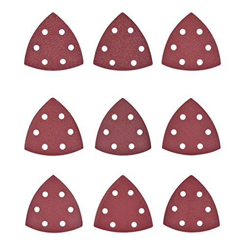 uxcell 45pcs Triangle Detail Sander Sandpaper Sanding Paper Sander Pads Sheet Assorted 6 Hole 80/100/120/150/180/240/320/400/600 Grits